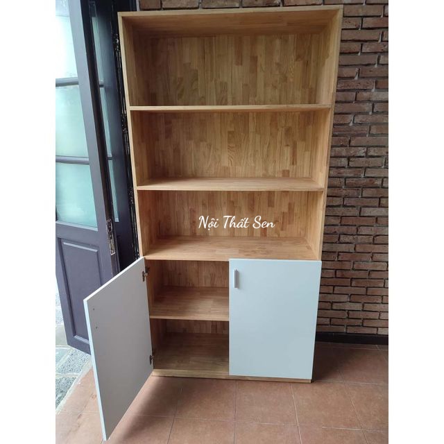 Tủ hồ sơ gỗ cao su cao 5 tầng có cửa khóa ( 80x40x220cm) THS68010-1